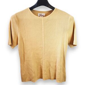 Vintage Worthington Short Sleeve Ribbed Sweater Pale Yellow Women's Large